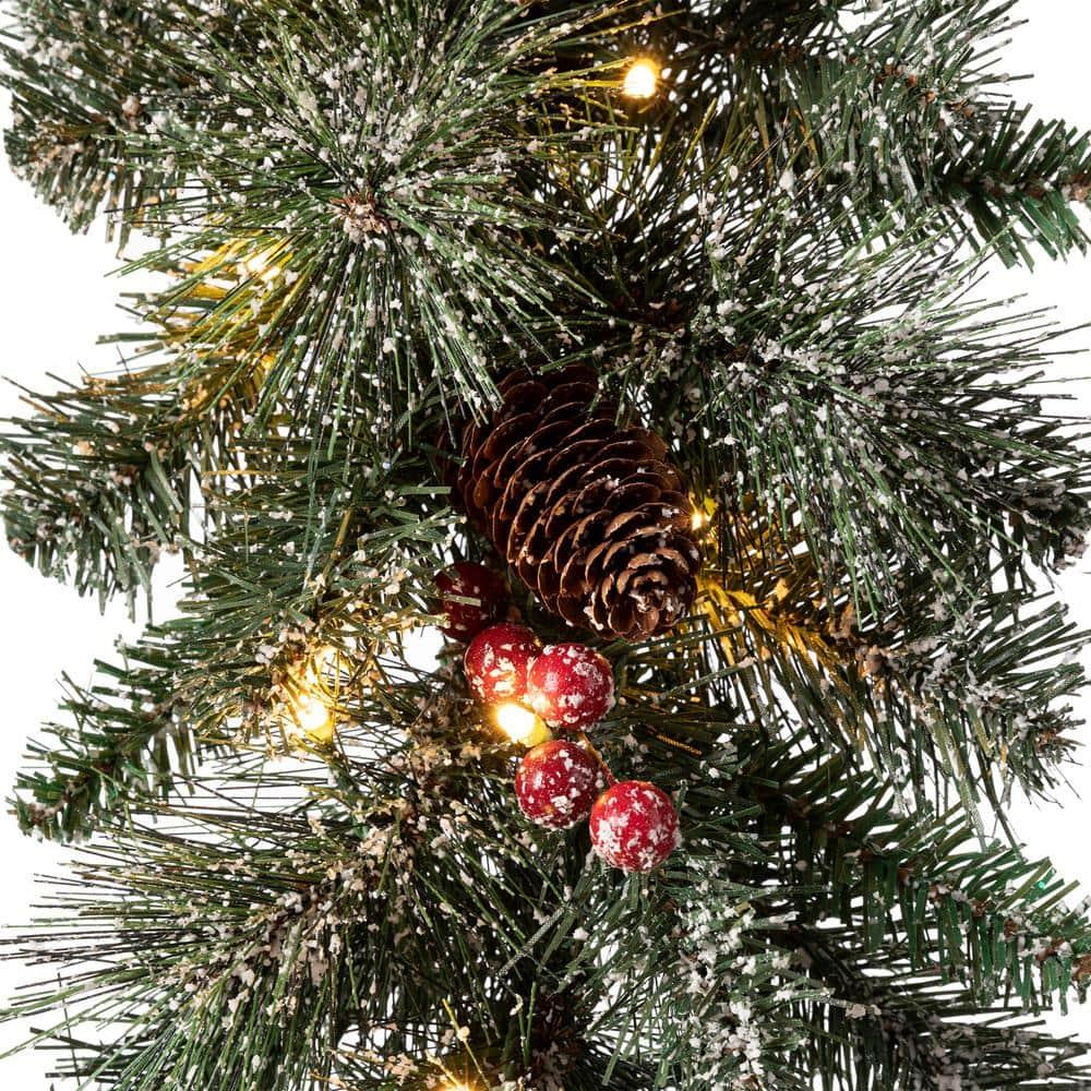 9 ft. L Pre-Lit Glittered Pine Cone Artificial Christmas Garland with Warm White LED Light (2-Pack)