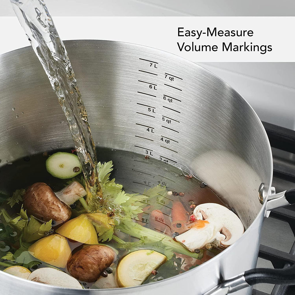 KitchenAid Stainless Steel Stockpot with Measuring Marks and Lid, 8 Quart, Brushed Stainless Steel