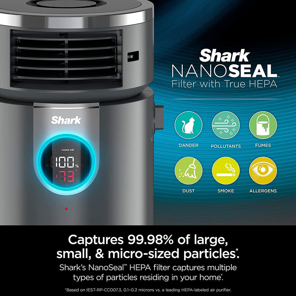Shark HC452 3-in-1 Air Purifier, Heater &amp; Fan with NanoSeal HEPA, Cleansense IQ, Antimicrobial &amp; Odor Lock, for 500 Sq. Ft, Captures 99.98% of Particles, Dust, Allergens &amp; Smoke, 0.1–0.2 Microns, Grey