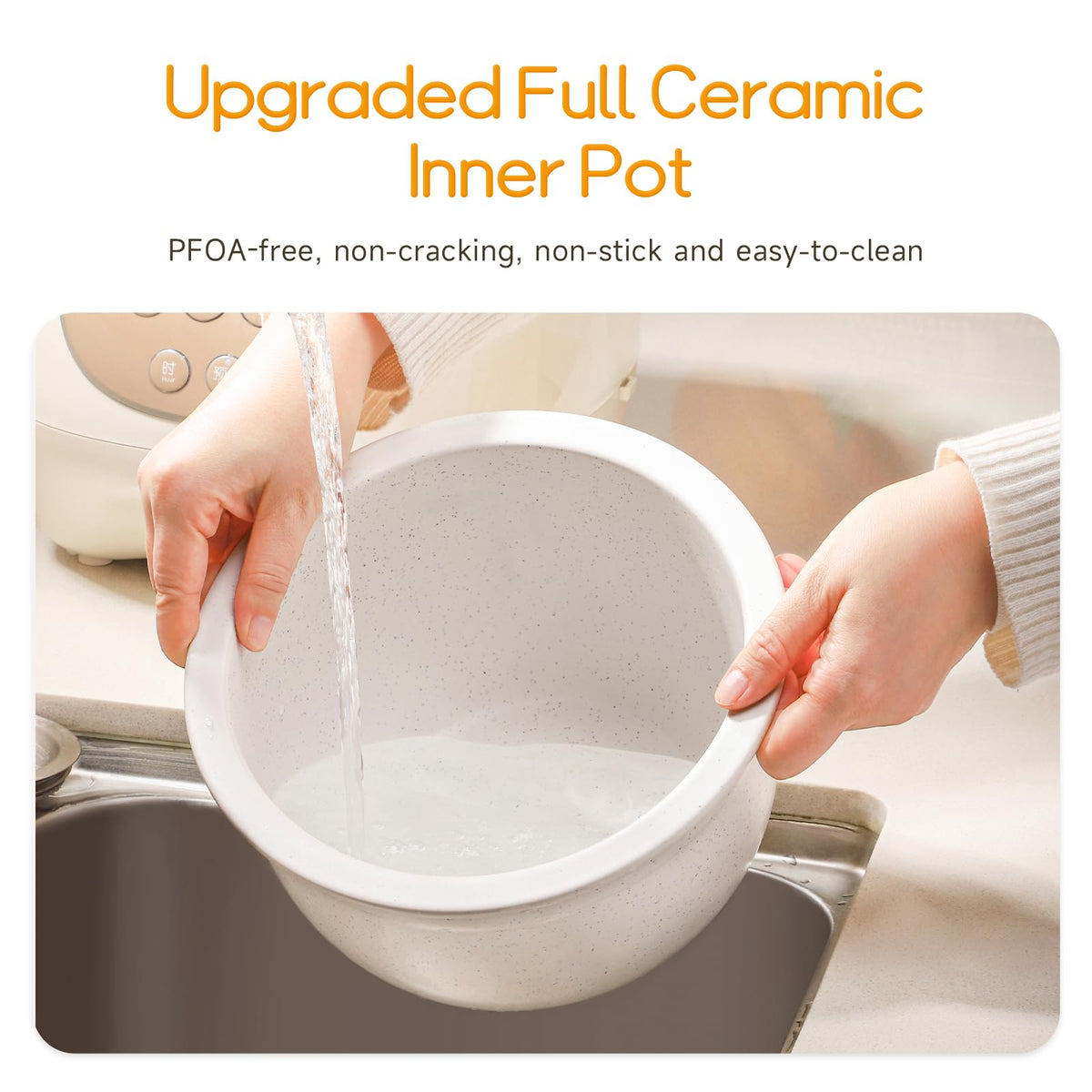 Mini Ceramic Rice Cooker, 2.5 Cups Uncooked Rice Cookers with Pure Ceramic Inner Pot, Healthy & PFOA Free, 1.2L/1.3 qt, DFB-C120