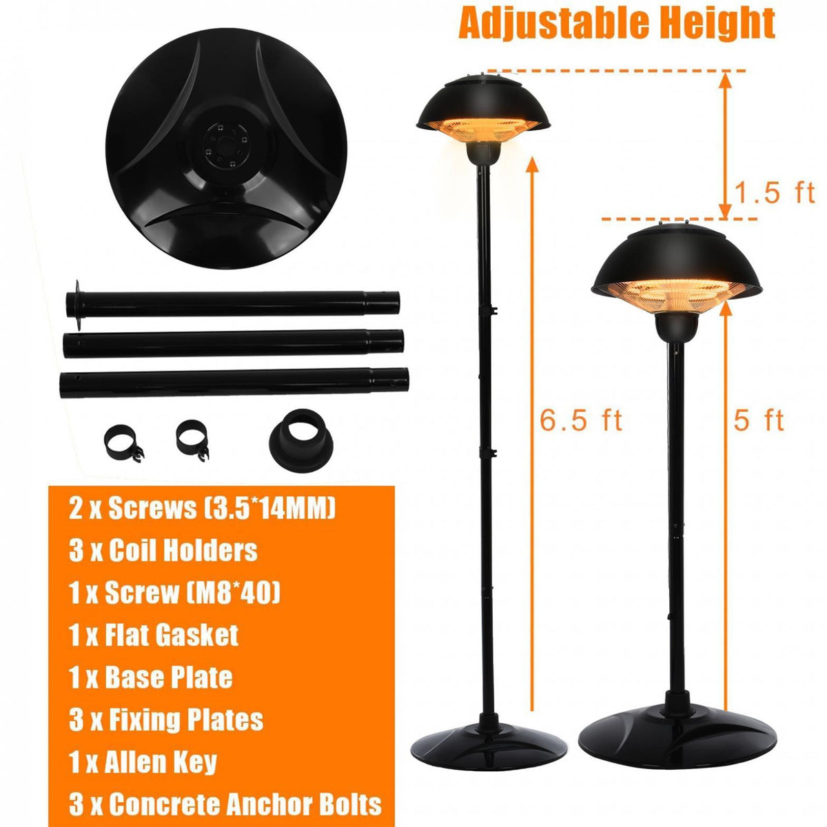 Patio Outdoor Freestanding Electric Patio Heater, Infrared Heater, Hammered Bronze Finished, Portable Heater suitable as a Balcony Heater, BBQ and Outdoor Party Heater