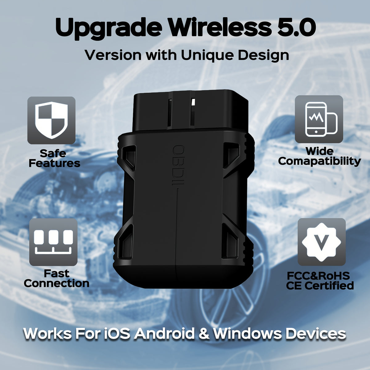 Upgraded ELM327 Car OBD2 Scanner Auto Code Reader Diagnostic Check Engine Light Scan Tool 5.0 Adapter OBDII Tools For IOS For Android OBD Reader
