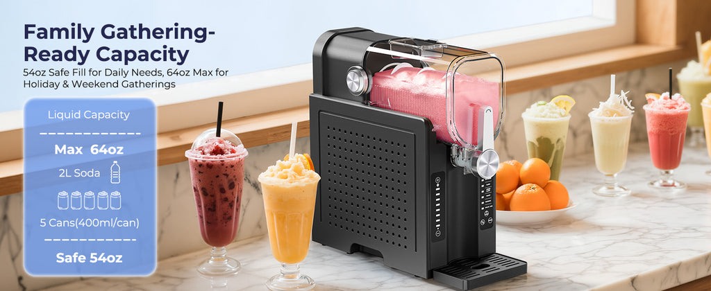 Slushie Machine, No Ice Needed Slushy Maker for Home, Real-Time Temp Display, Frozen Drink Maker with 6 Preset Programs for Ice Cream, Frappés, Milk Shake and More, Black, 1 Pack+3Modes