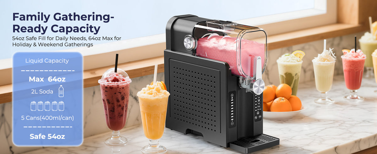 Slushie Machine, No Ice Needed Slushy Maker for Home, Real-Time Temp Display, Frozen Drink Maker with 6 Preset Programs for Ice Cream, Frappés, Milk Shake and More, Black, 1 Pack+3Modes