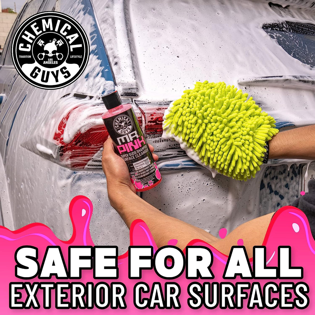 Chemical Guys CWS_402M Car Wash Starter Bundle – Mr. Pink Foaming Car Wash Soap, 128 oz fl oz (1 Gallon) with Green Chenille Wash Mitt (2 Items) Works on Cars, Trucks, SUVs, Jeeps, RVs &amp; More