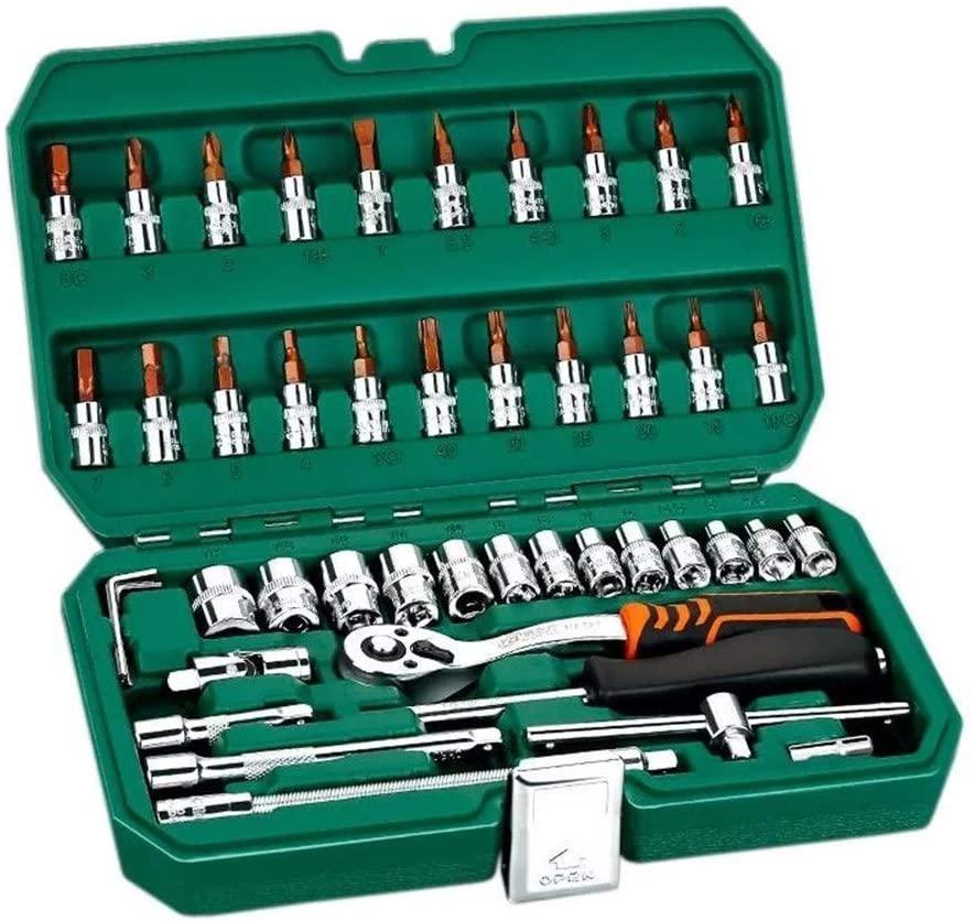 Tool 46Pcs Professional Spanner Socket Set 1/4inch Screwdriver Ratchet Wrench Set Kit Car Repair Tools Combination Hand Tool Set Universal Hand Tools Drill Bike