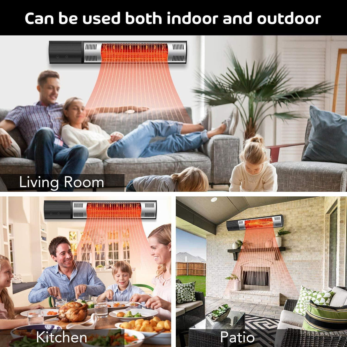 SESSLIFE Electric Patio Heater, 1500W Infrared Outdoor Heater Wall Mount with Remote, Heat Setting and Overheat Protection, Indoor/Outdoor Electric Heater, TE1980