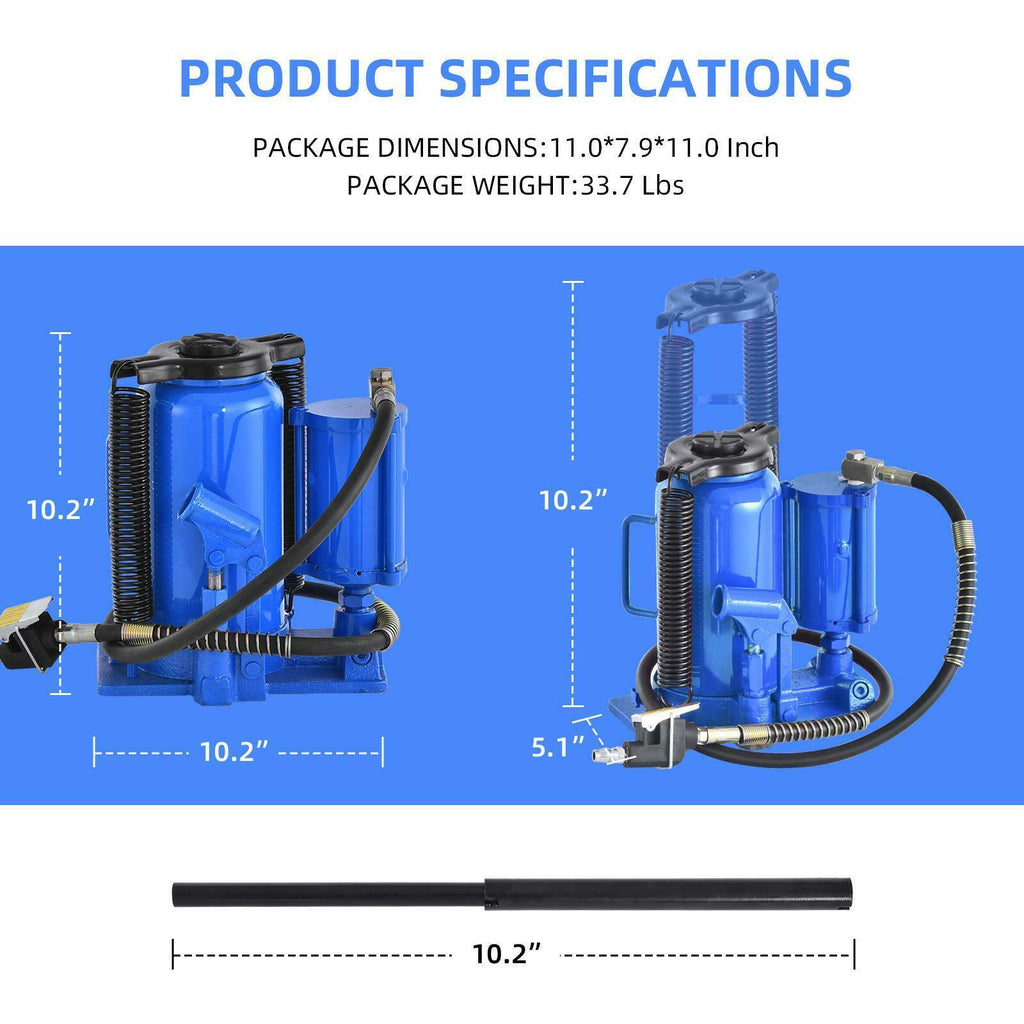 Air Hydraulic Bottle Jack Manual 44092lb 20 Ton Heavy Duty Auto Truck RV RepairB