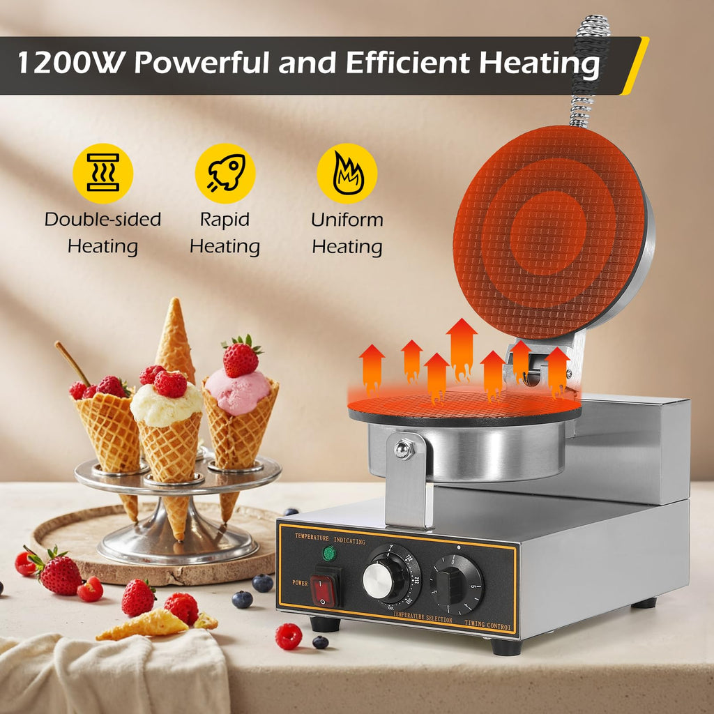 Commercial Ice Cream Cone Machine Waffle Cone Maker 110V Electric  Steel Egg Roll Mold Nonstick Waffle Cone and Bowl Maker for Home Restaurant Use 1200W