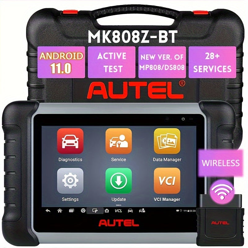 Autel OBD2 Scanner MaxiCOM MK808Z-(Same As MK808BT PRO), Android 11 Based Bi-Directional Control Scan Tool, 28+ Services, Wireless 506/MV108