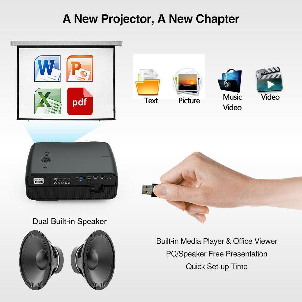 native 1080p led projector support 4k home theater office ppt tv hdmi smart fhd