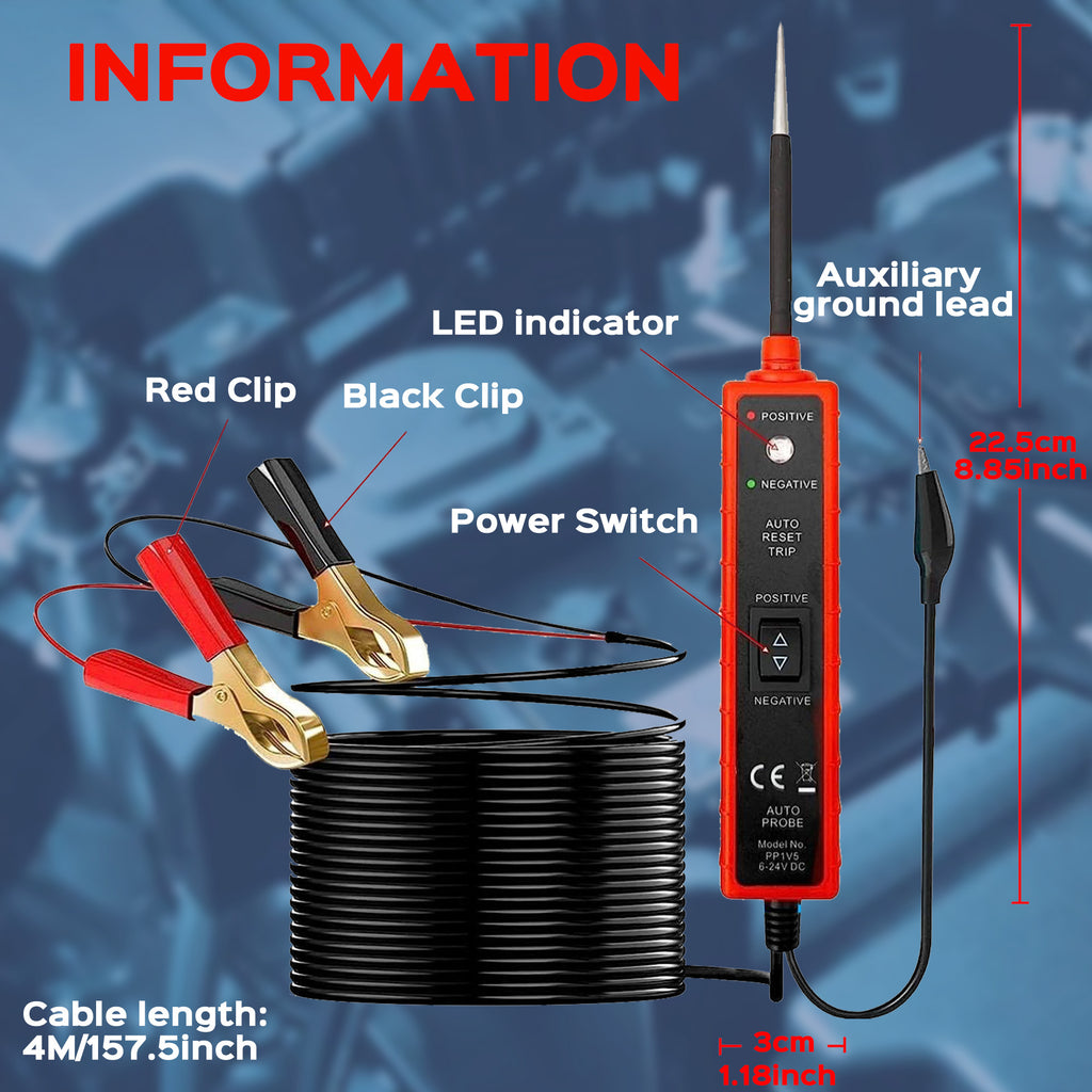 Power Circuit Probe Tester 6-24V DC Test Light Short Circuit Automotive Component Electrical Polarity Identify Continuity Tester , Overload Protection