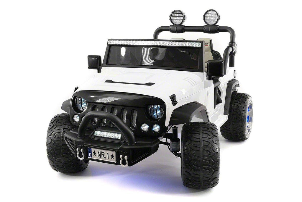 CarZ4KidS 12 Volt Explorer Truck Battery Powered Led Wheels 2 Seater Children Ride On Toy Car For Kids Leather Seat MP3 Music Player with FM Radio Bluetooth R/C Parental Remote | WHITE