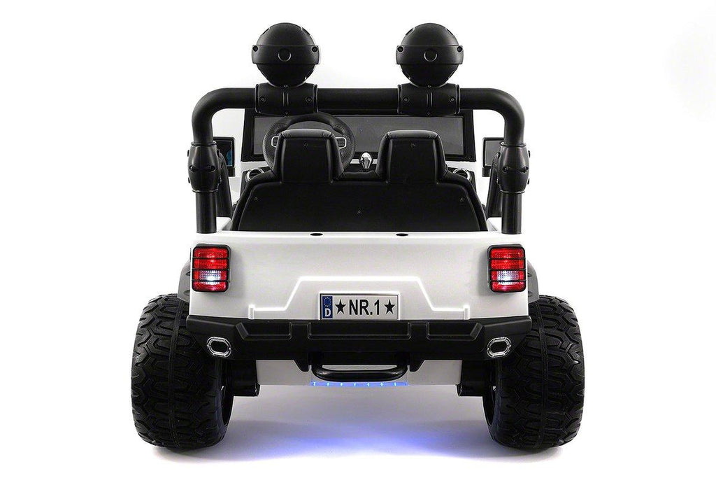 CarZ4KidS 12 Volt Explorer Truck Battery Powered Led Wheels 2 Seater Children Ride On Toy Car For Kids Leather Seat MP3 Music Player with FM Radio Bluetooth R/C Parental Remote | WHITE