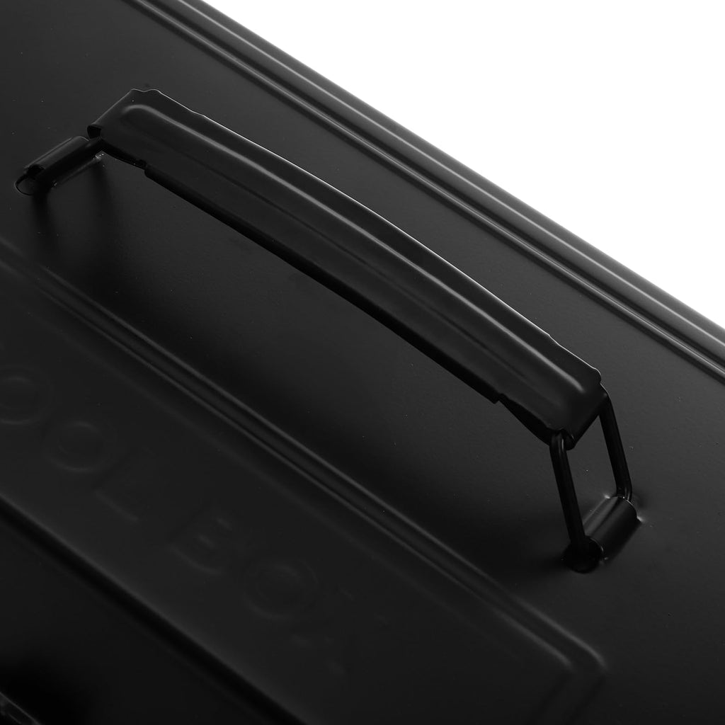 Metal Tool Box, 14" Portable Empty Toolbox with Handle, Latch Closure and Removable Divided StoraTray, Heavy Duty  Tools Organizer, Black