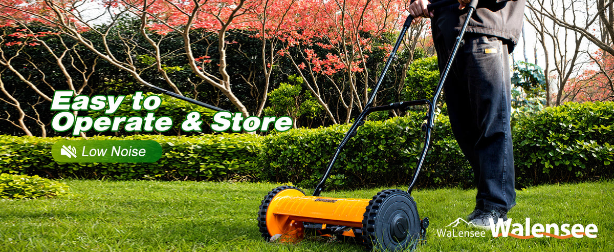Push Reel Lawn Mower, 16-Inch 5-Blade Cordless Manual Reel Lawn Mower, Walk-Behind Steel Lawn Mower with 4-Position Cutting Height Adjustment &amp; SponGrip