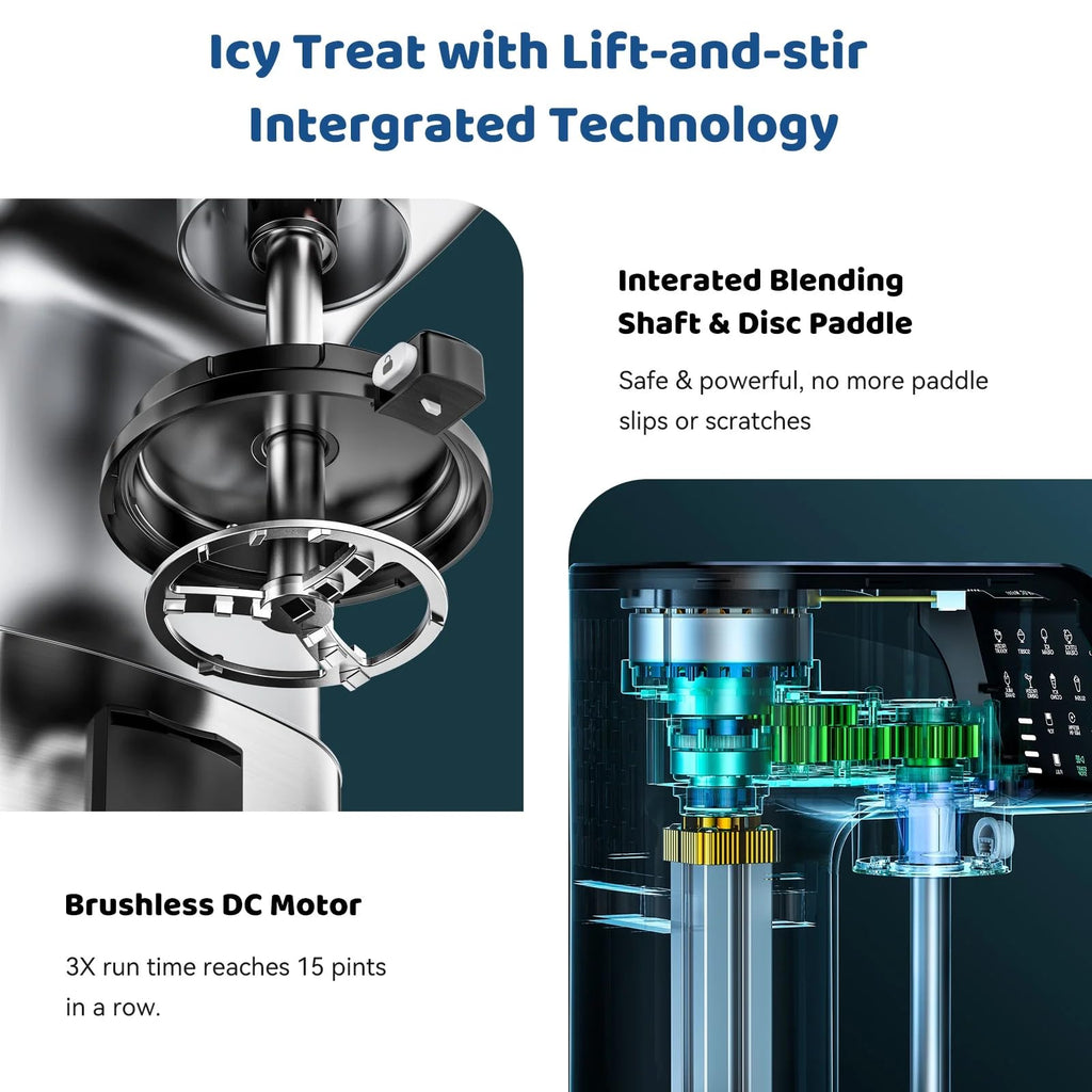 Ice Cream Maker with Brushless DC Motor, 10 Preset Programs Frozen Treat Machine with Integrated Shifting Shaft and Blade, Touchscreen Control Panel, Lift & Process Technology for Gelato, Sorbet