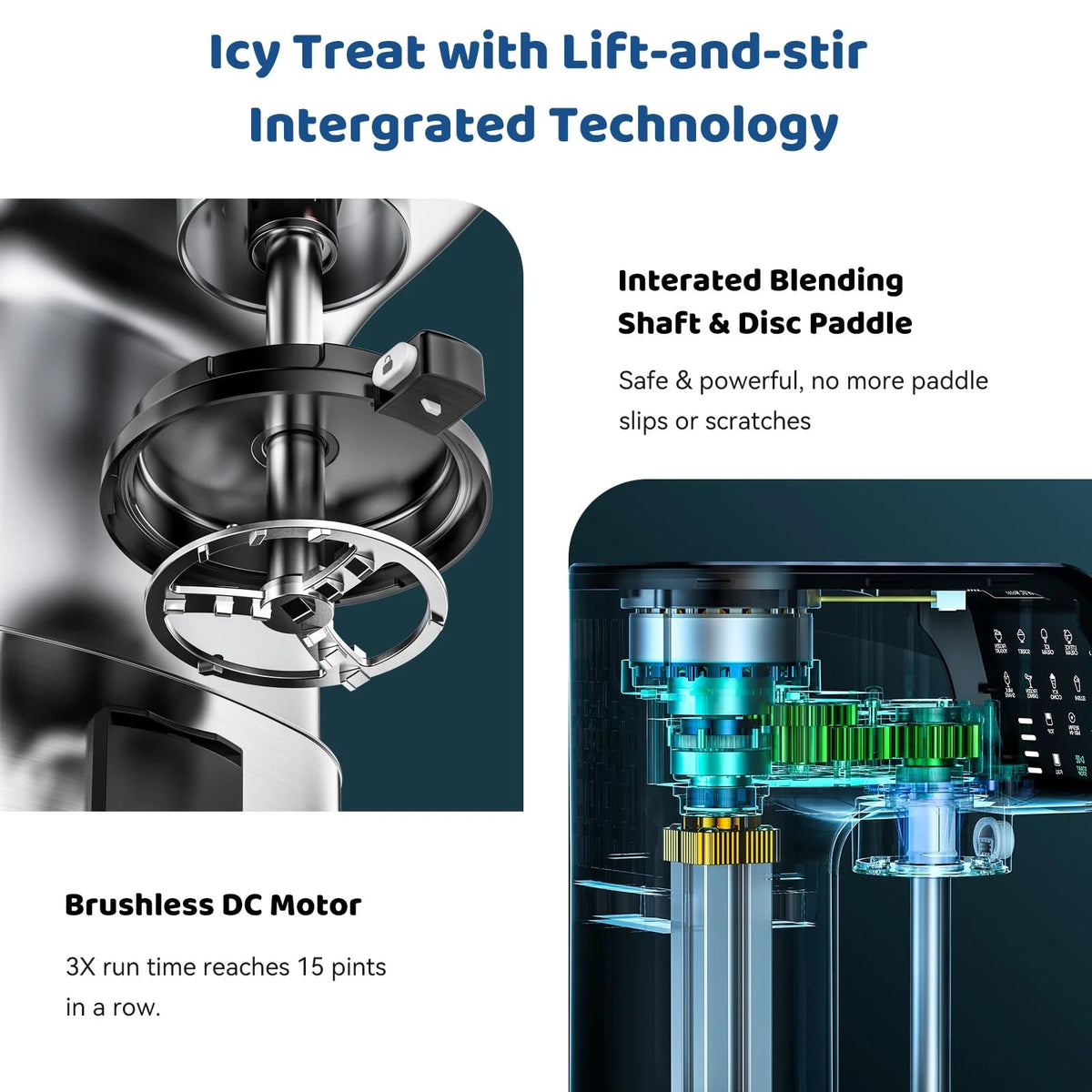 Ice Cream Maker with Brushless DC Motor, 10 Preset Programs Frozen Treat Machine with Integrated Shifting Shaft and Blade, Touchscreen Control Panel, Lift & Process Technology for Gelato, Sorbet