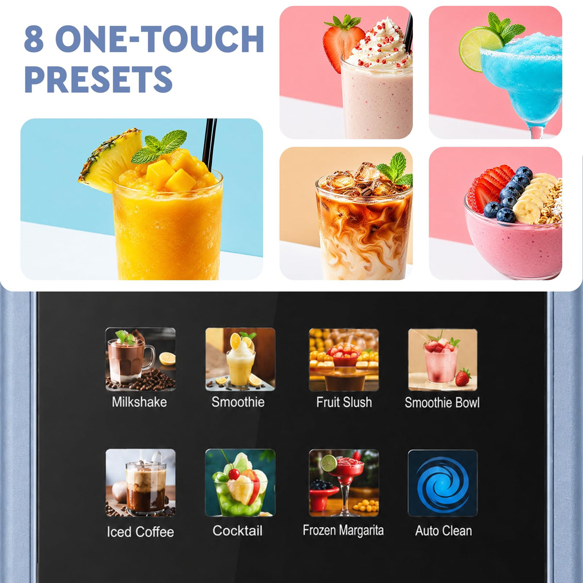 Slushie Machine, 88oz Slushie Maker with Adjustable Temperature, LED Display, Auto-Clean, 7-in-1 Frozen Drink Maker for Ice Cream, Frappés, Milkshakes, and Frozen Margaritas-blue