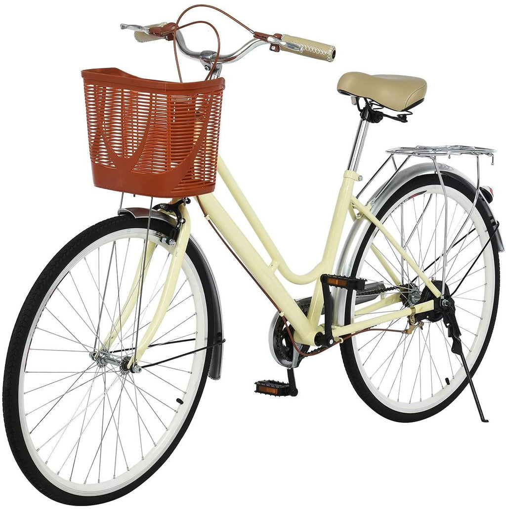 26 inch Beach Cruiser Bikes for Women 1 Speed Comfortable Womens Bike with Baskets Classic Retro Complete Cruiser Bike Womens Beach Cruiser Bike Road Bike for Leisure Picnics &amp; Shopping