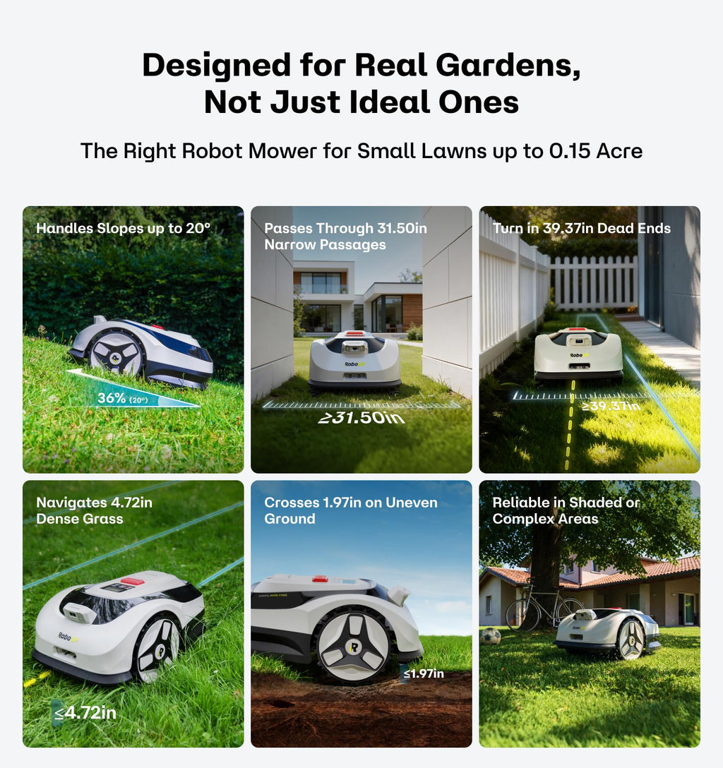 Raccoon 2 SE Robot Lawn Mower, Wire-Robotic Lawn Mower Without RTK for Max. 0.15 Acre Lawn Area, 1.18"–3.15” Cutting Height, with AI Obstacle Avoidance, 5Ah Fast-Charging Battery for Small Lawns