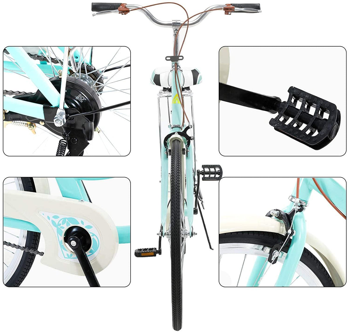 Beach Cruiser Bikes 26 inch Classic Retro Bicycles for Women Comfortable Commuter Bike for Leisure Picnics&amp;Shopping,Road Bike,Women's Seaside Travel Bicycle with Baskets&amp;Rear Racks (B)