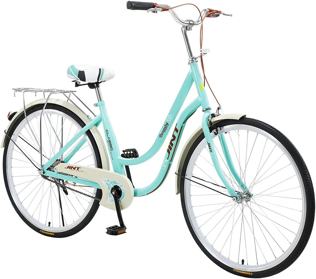 Beach Cruiser Bikes 26 inch Classic Retro Bicycles for Women Comfortable Commuter Bike for Leisure Picnics&amp;Shopping,Road Bike,Women's Seaside Travel Bicycle with Baskets&amp;Rear Racks (B)