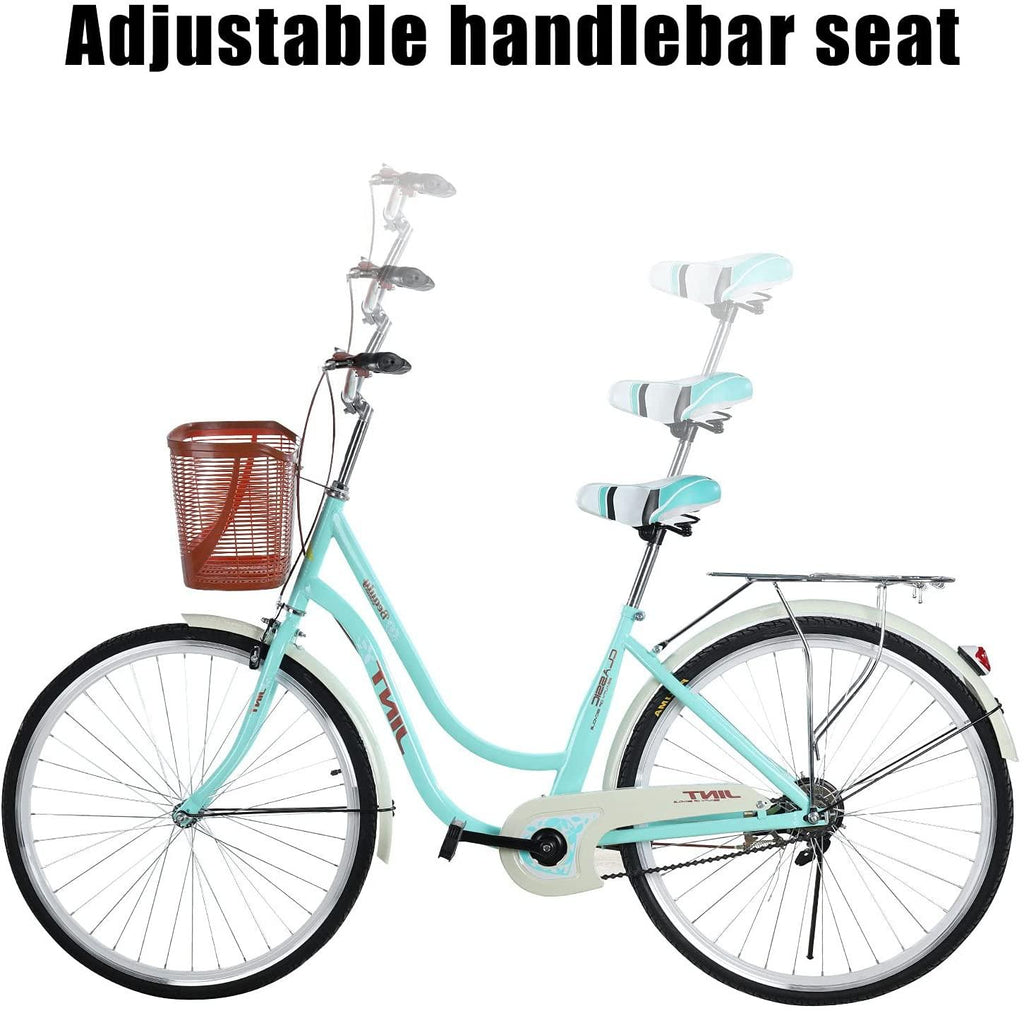Beach Cruiser Bikes for Women 26 inch 1 Speed Comfortable Womens Bike with Baskets Classic Retro Complete Cruiser Bike Womens Beach Cruiser Bike for Leisure Picnics &amp; Shopping