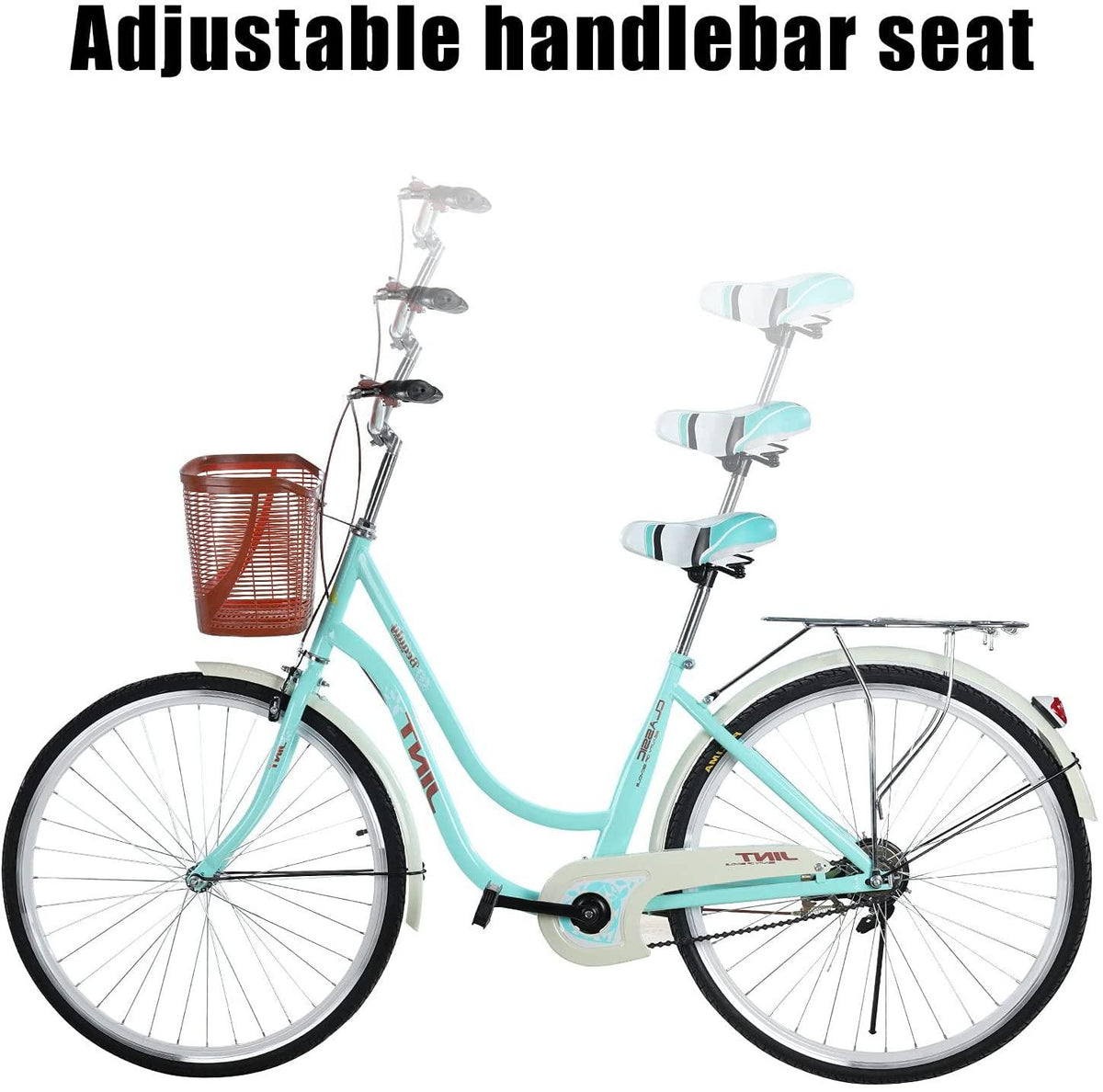 26 inch 1 Speed Beach Cruiser Bike for Women, Comfortable Retro Womens Bike with Baskets, Classic Womens Beach Cruiser Bike, Womens Complete Cruiser Bikes Road Bike for Leisure Picnics &amp; Shopping