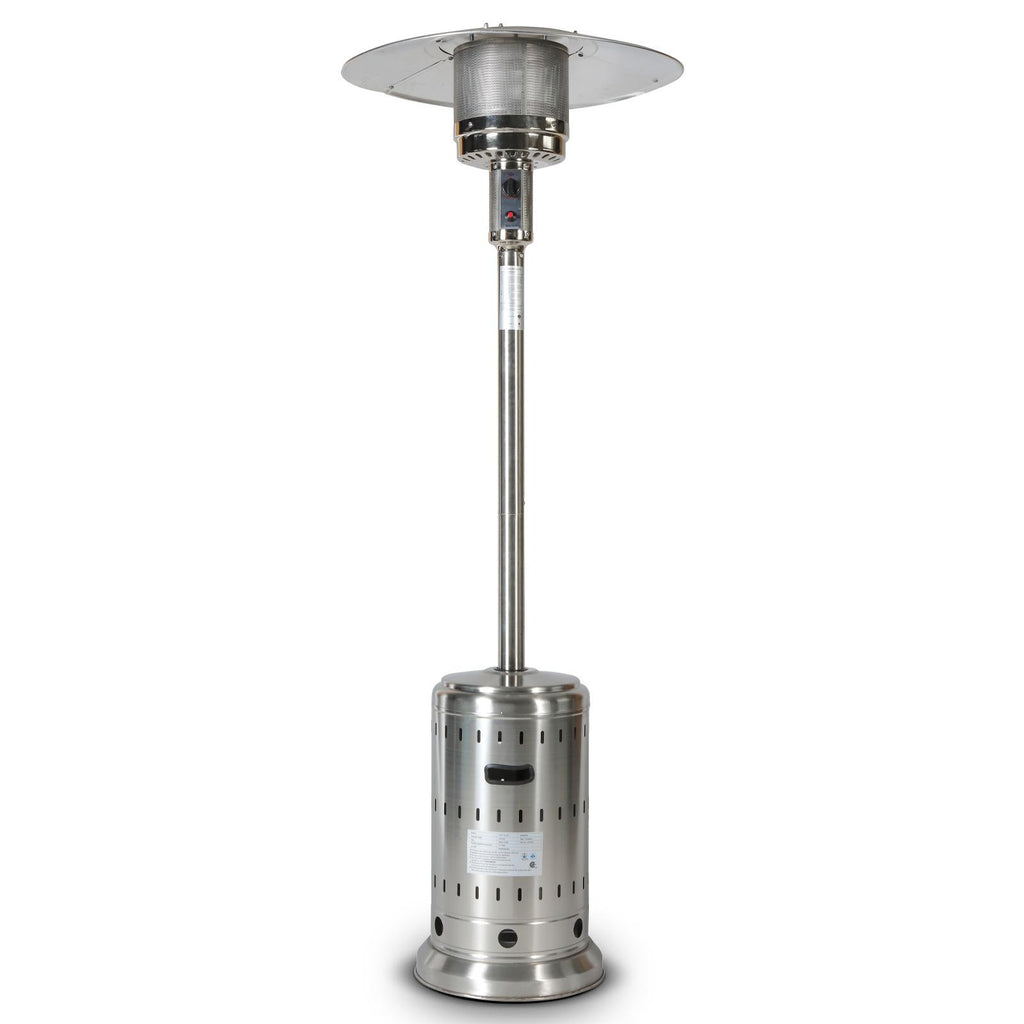 46000 BTU Propane Patio Heater with Hollow Pattern on Tank house,Stainless Steel, with wheels and Hose Set,Black Cover Included,ETL Certificate