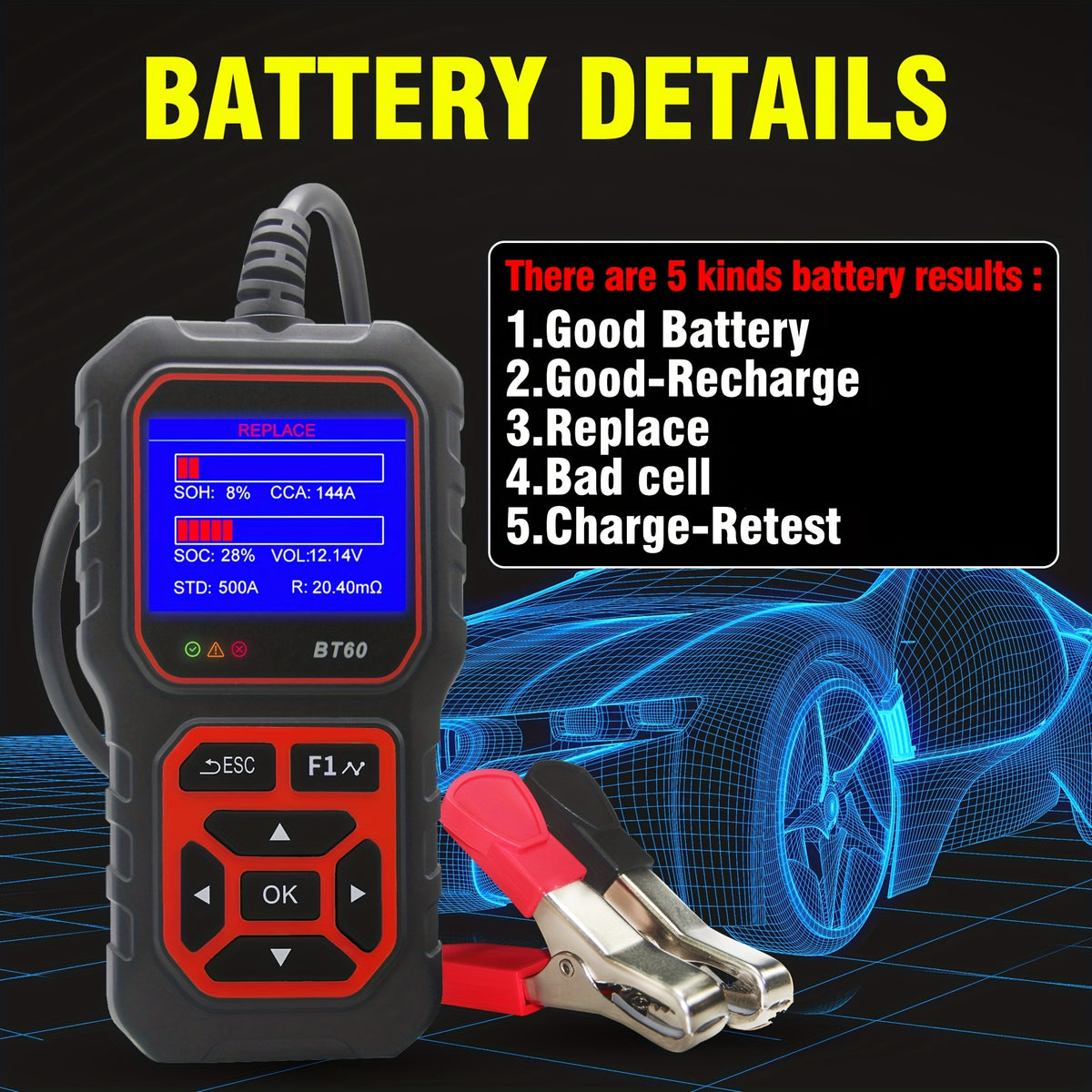5V-36V Car Battery Tester, Automotive Battery System Tester Digital Auto Battery Analyzer Charging CranTester For Car Truck Motorcyle Vehicle RV