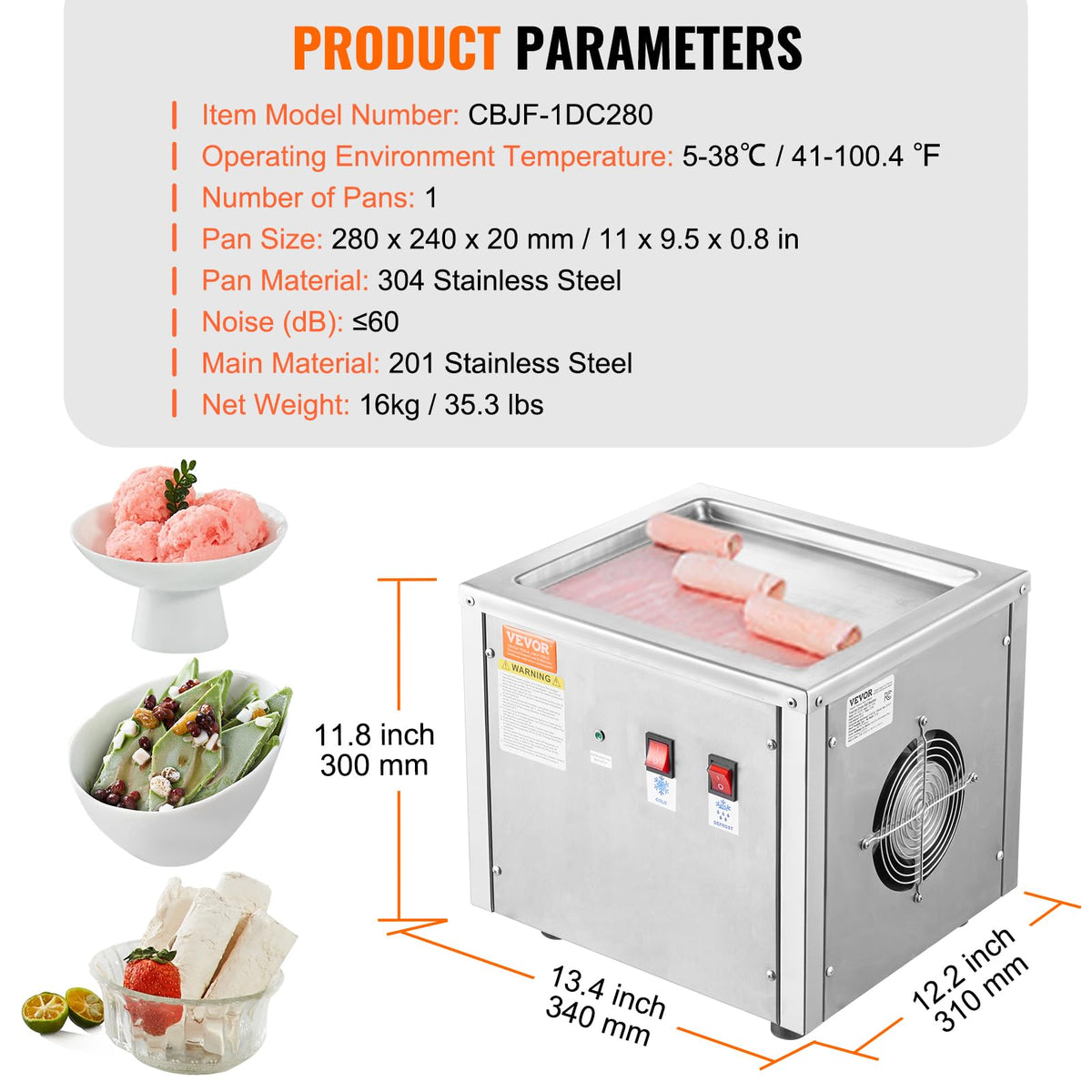 Commercial Ice Roll Maker,Stir-Fried Yogurt Cream Machine 220W, Ice Cream Roll Machine with 9.4" x 11" Square Pan, Button Defrost Method with Food Shovels Perfect for Bars,Cafes Dessert Shops