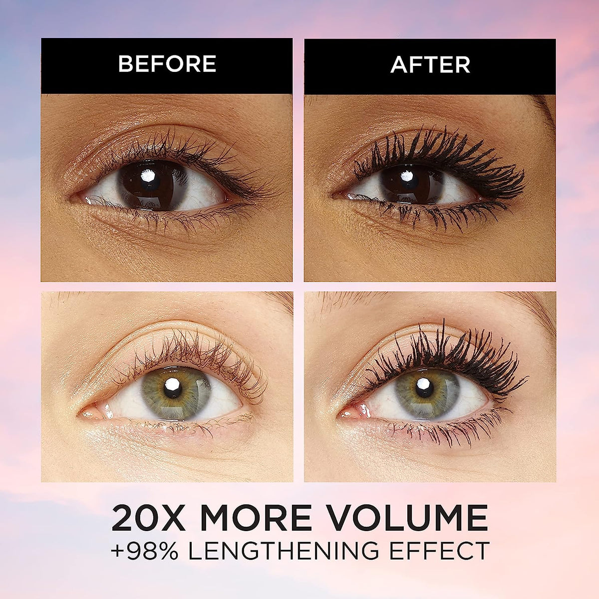 L’Oréal Paris Voluminous Makeup Lash Paradise Mascara, Voluptuous Volume, Intense Length, Feathery Soft Full Lashes, No Flaking, No Smudging, No Clumping, Blackest Black, 0.25 Fl Oz (Pack of 2)