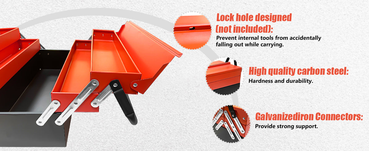 Metal Cantilever Tool Box, 18" * 8" * 8" Fold Out Tool Organizer with 3 Layers & 5 Trays, Portable Storafor Home, Studio, Auto Repair & Factory (Orange)