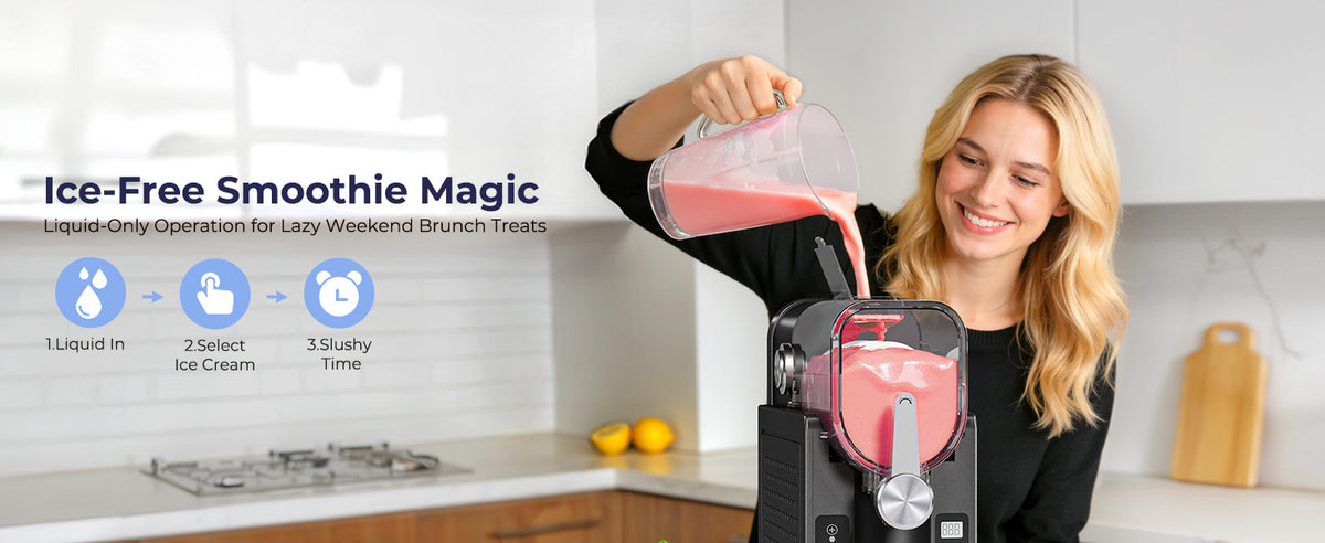 Slushie Machine, No Ice Needed Slushy Maker for Home, Real-Time Temp Display, Frozen Drink Maker with 6 Preset Programs for Ice Cream, Frappés, Milk Shake and More, Black, 1 Pack+3Modes
