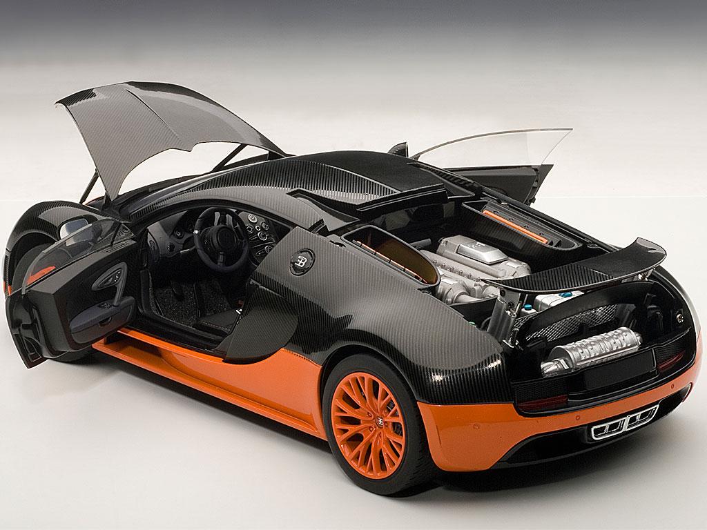 Bugatti Veyron Super Sport Edition Carbon Fiber Black With Oran1/18 Diecast Car Model by Autoart