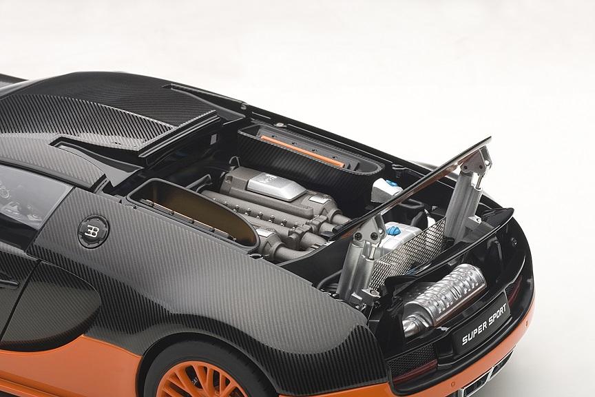 Bugatti Veyron Super Sport Edition Carbon Fiber Black With Oran1/18 Diecast Car Model by Autoart