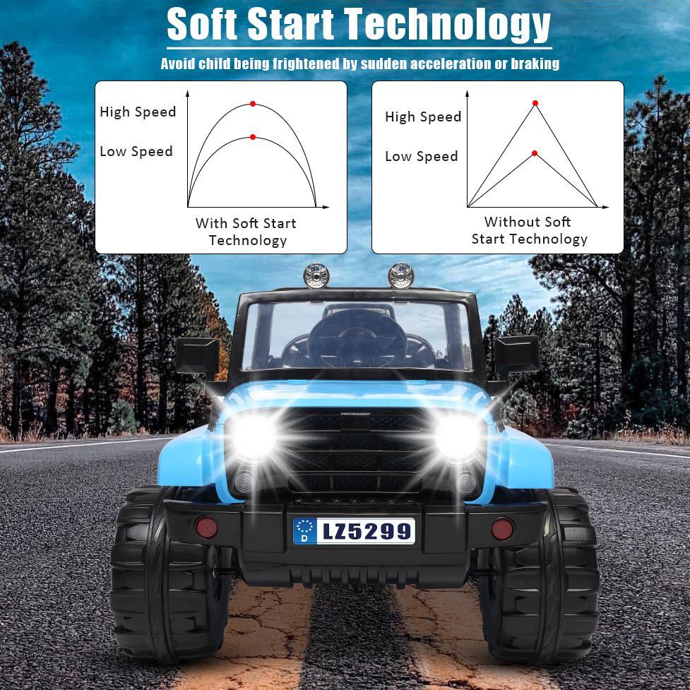 Zimtown Safety 12V Battery Electric Remote Control Car, Kids Toddler Ride On Cars Motorized Vehicles Toy Car, Wheels Suspension, Seat Belts, LED Lights and Realistic Horns Blue