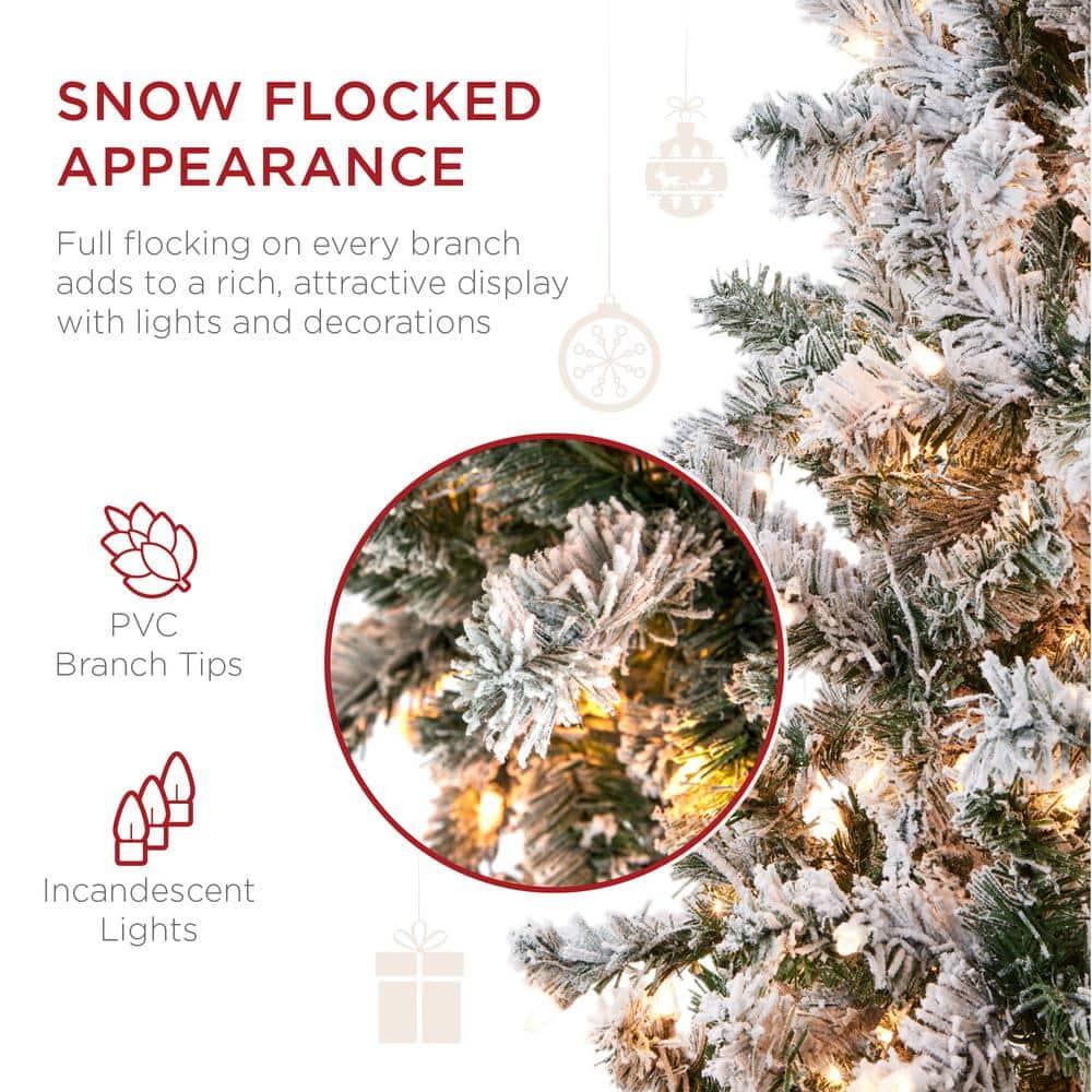 9 ft. Pre-Lit Incandescent Snow Flocked Pencil Artificial Christmas Tree with 500 Clear Lights