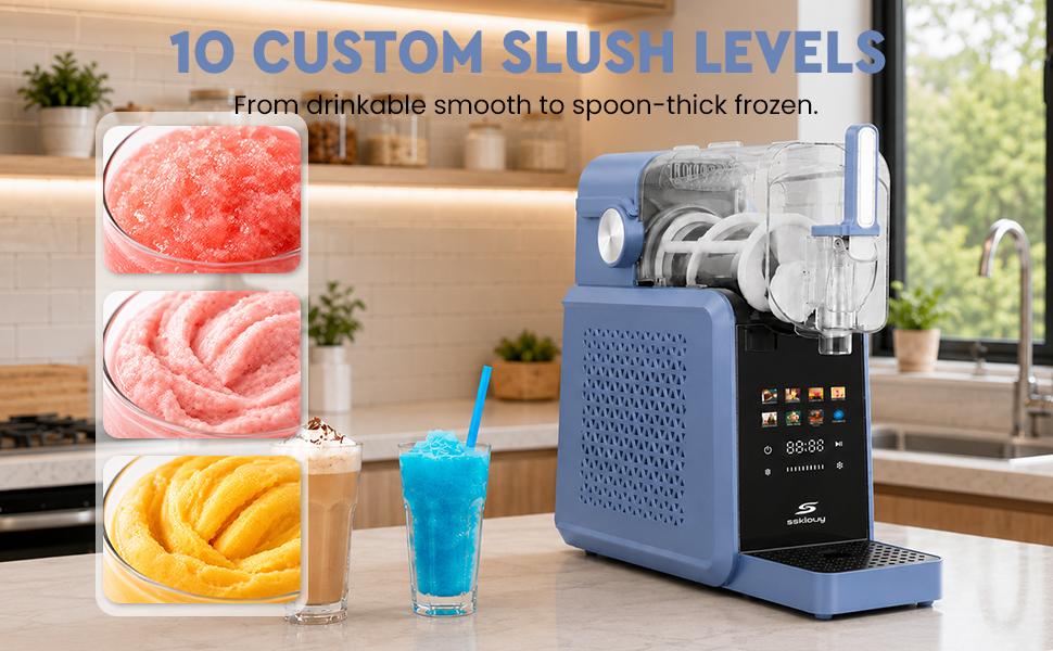 Slushie Machine, 88oz Slushie Maker with Adjustable Temperature, LED Display, Auto-Clean, 7-in-1 Frozen Drink Maker for Ice Cream, Frappés, Milkshakes, and Frozen Margaritas-blue