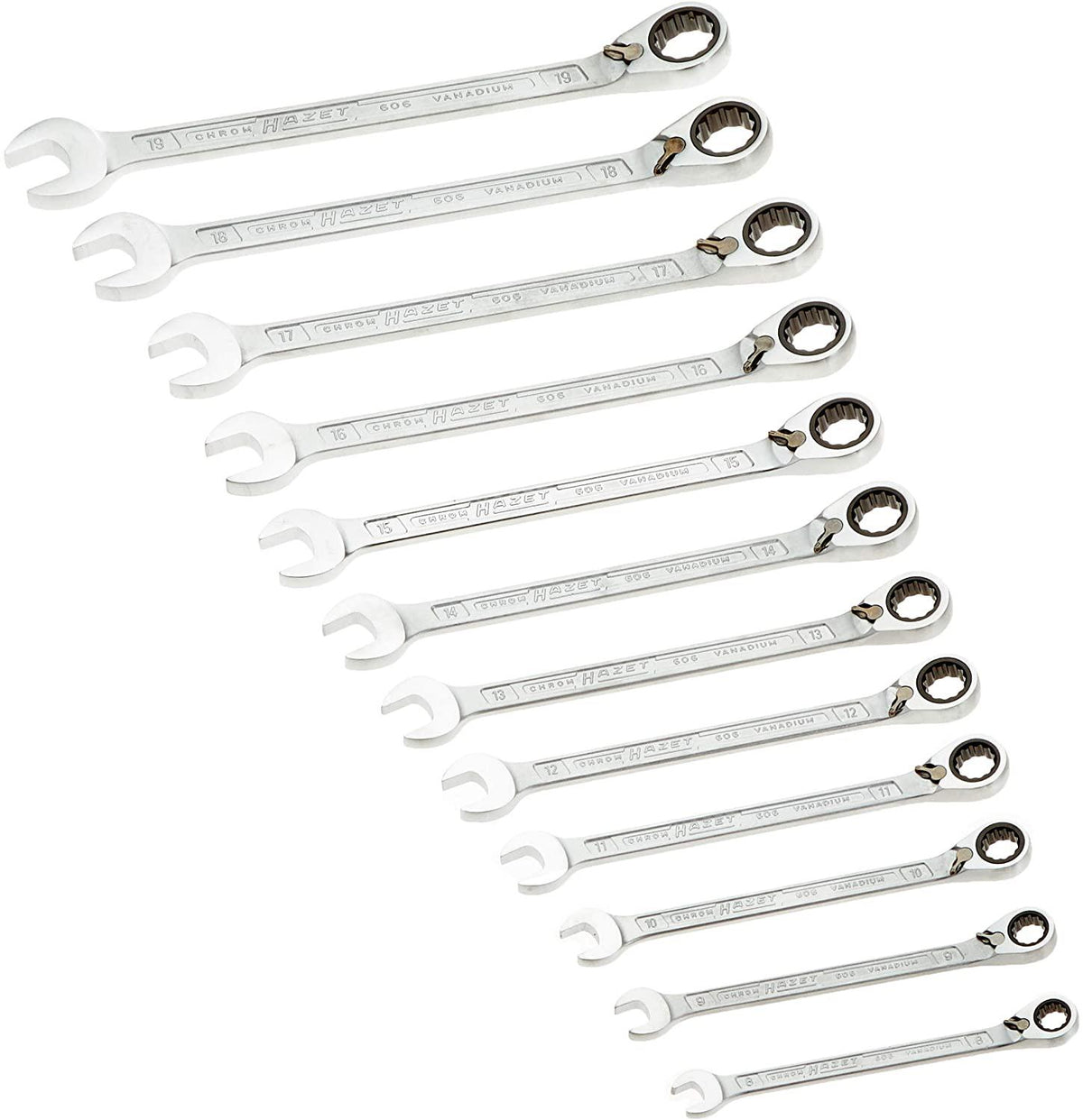 Hazet 606N/12 Ratcheting combination wrench set 12 pc metric with case 8-19mm
