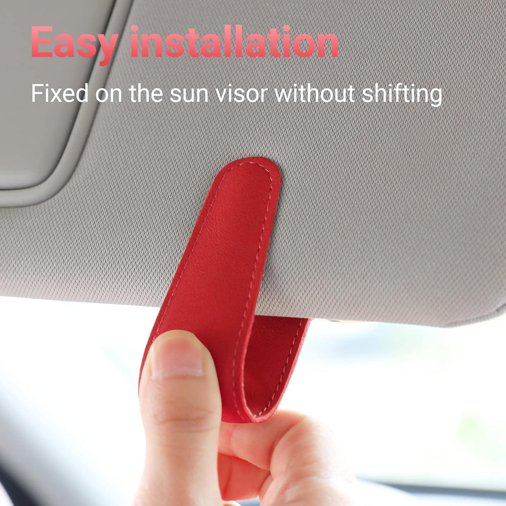 Sunglass Holder for Car Visor Sunglasses Clip Magnetic Leather Glasses Eyeglass Holder Interior Car Accessories for Woman Man - 2 Packs Red