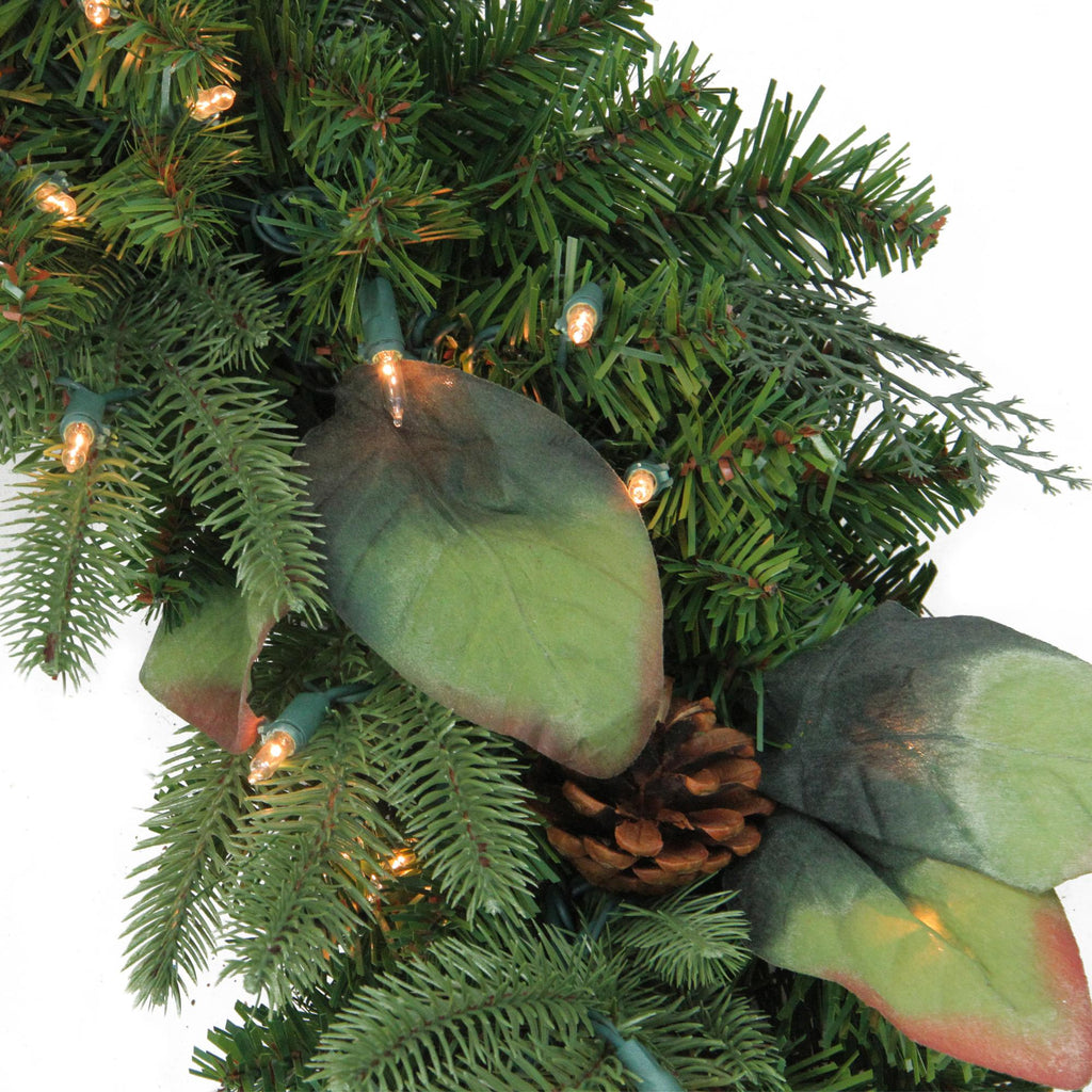 Pre-Lit Mixed Winter Pine Artificial Christmas Wreath - 30 Inch, Clear Lights