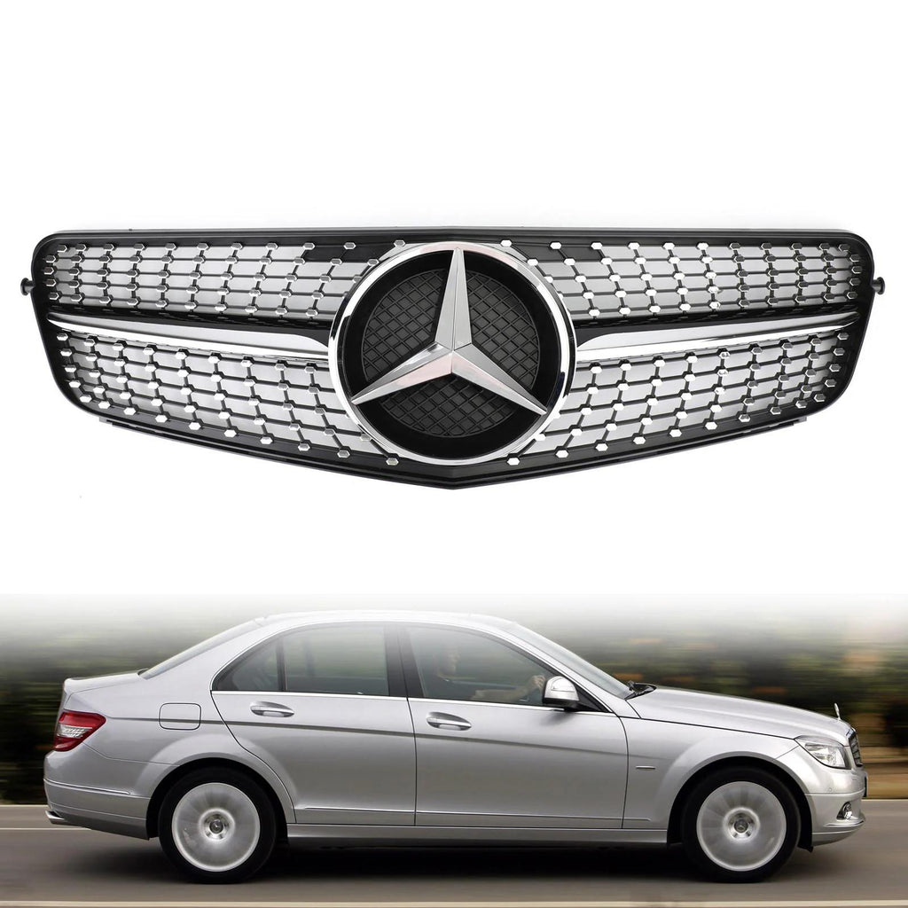 2008-2014 Benz W204 C200 C300 Diamond Black Chrome Front Grille Grill Generic