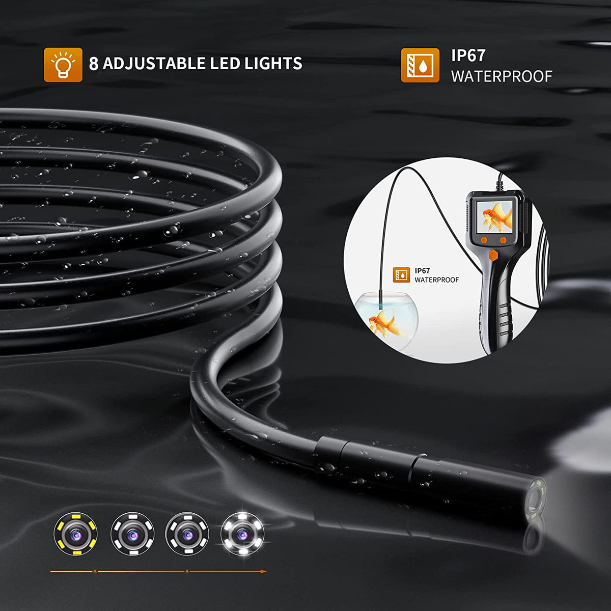 Borescope Endoscope Inspection Camera With 6 Led Lights, Handheld Sewer Endoscope Camera Screen Borescope Portable Snake Camera With 16.4FT