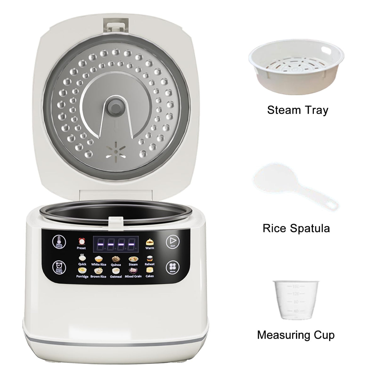 Portable Digital Rice Cooker, 6-Cup (Uncooked)/12-Cup (Cooked) Small Rice Maker with Steaming Basket, Mini Rice Cooker with 2L Removable Nonstick Inner Pot, 10 Menu Options, Auto Keep Warm, 24 Hour Delay Timer, White
