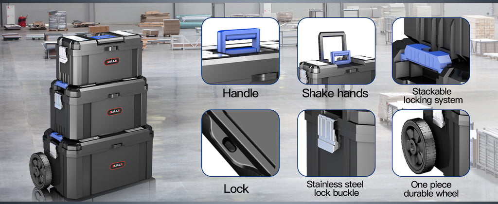 3 IN 1 Rolling Tool Box With Wheels,Stackable Tool Box,Modular Tools StoraOrganizer,Top Small Parts Organizer ,With Removable Small Parts Box,for Home,Repair,GaraStorage,17 IN+19 IN+21 IN