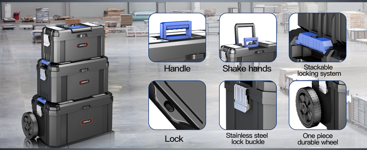 3 IN 1 Rolling Tool Box With Wheels,Stackable Tool Box,Modular Tools StoraOrganizer,Top Small Parts Organizer ,With Removable Small Parts Box,for Home,Repair,GaraStorage,17 IN+19 IN+21 IN