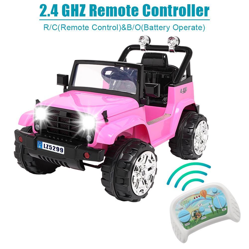 Zimtown Safety 12V Battery Electric Remote Control Car, Kids Toddler Ride On Cars Motorized Vehicles Toy Car, Wheels Suspension, Seat Belts, LED Lights and Realistic Horns Pink