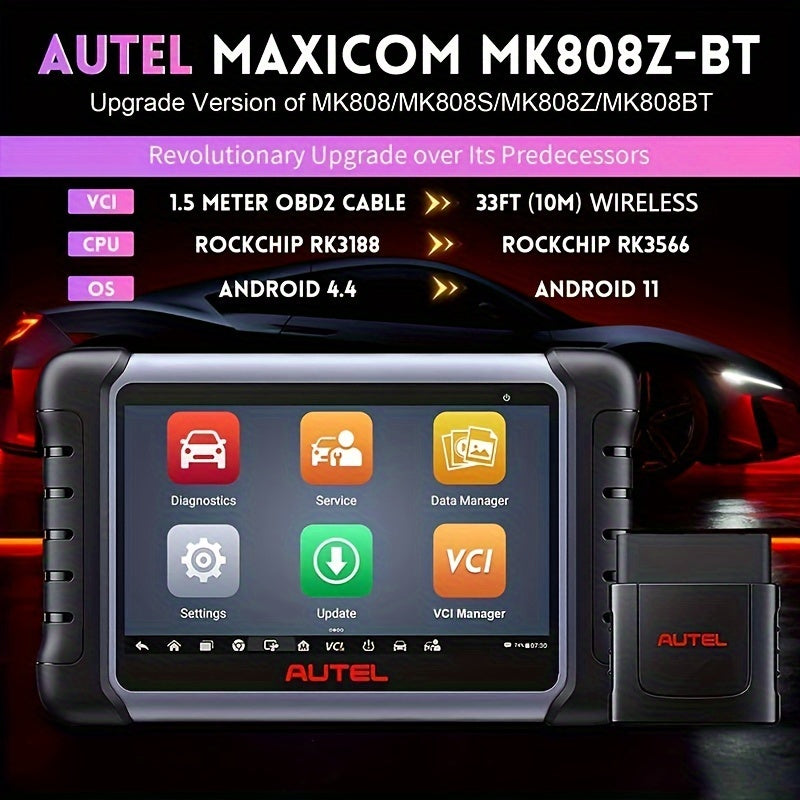 Autel OBD2 Scanner MaxiCOM MK808Z-(Same As MK808BT PRO), Android 11 Based Bi-Directional Control Scan Tool, 28+ Services, Wireless 506/MV108